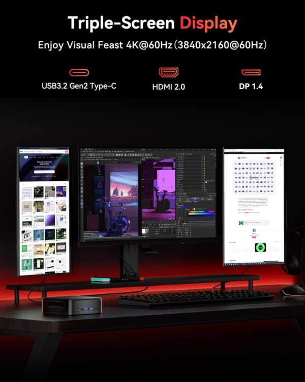 KAMRUI Mini Gaming PC, E3B 16GB RAM 512GB SSD Mini PC AMD Ryzen 5 7430U Micro Desktop Computers (Max 4.3GHz,6C/12T, Beat 5650U), Small Computer Support WiFi 6, BT5.2, Triple Display for Office Home - Image 6