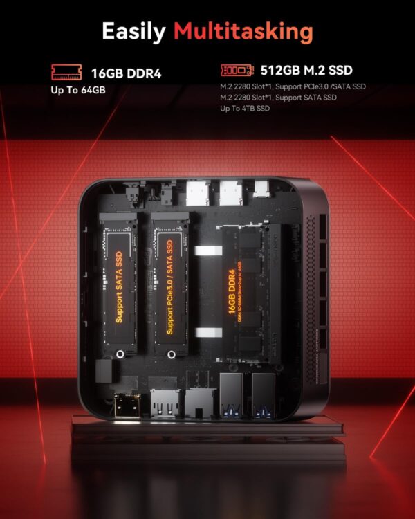 KAMRUI Mini Gaming PC, E3B 16GB RAM 512GB SSD Mini PC AMD Ryzen 5 7430U Micro Desktop Computers (Max 4.3GHz,6C/12T, Beat 5650U), Small Computer Support WiFi 6, BT5.2, Triple Display for Office Home - Image 7