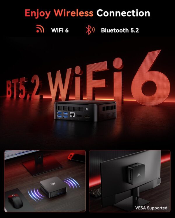 KAMRUI Mini Gaming PC, E3B 16GB RAM 512GB SSD Mini PC AMD Ryzen 5 7430U Micro Desktop Computers (Max 4.3GHz,6C/12T, Beat 5650U), Small Computer Support WiFi 6, BT5.2, Triple Display for Office Home - Image 8