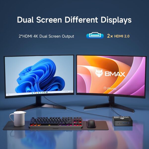Bmax Mini PC B4 16GB RAM 512GB SSD, Intel Alder Lake N95(up to 3.4 GHz) Win 11 Pro, Office Work Small Desktop Computer Support 4K UHD/Ubuntu/HDMI 2.0x2/Gigabit Ethernet/LAN/Dual-Band WiFi - Image 5