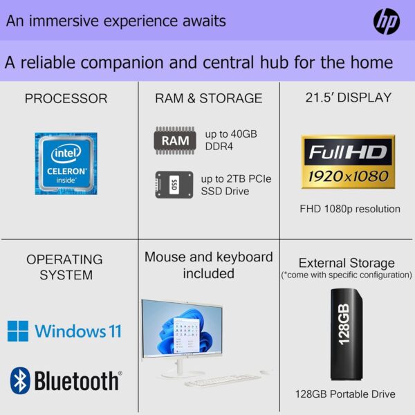 HP Business All-in-One Desktop| 22" Full HD Display| Intel Dual-core Processor| 16GB RAM| 512GB PCIe SSD| 128GB External Drive & Microsoft Office Trial| KB&Mouse| HDMI&USB-C| WiFi6| Windows 11 Pro - Image 3