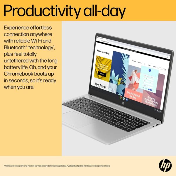 HP Chromebook 15 15.6" HD (Intel Pentium N6000, 8GB RAM, 128GB Storage (64GB eMMc + 64GB SD Card), UHD Graphics, Numeric KB) Home & Student Laptop, Anti-Glare, Webcam, Wi-Fi, Chrome OS, Silver - Image 10