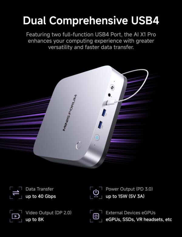 MINISFORUM AI X1 Pro-370 Mini PC AMD Ryzen AI 9 HX 370(12C/24T) 96GB DDR5 2TB SSD Desktop Computer, HDMI|DP|2xUSB4 Output, 2xRJ45 Port, WiFi7, BT5.4, AMD Radeon 890M Graphics, Copilot Support AI PC - Image 7