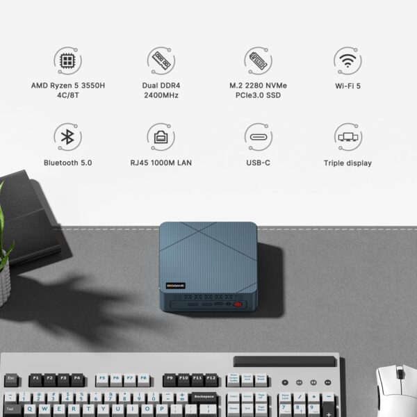 Mini PC Ryzen 5 3550H Windows 11 Pro Mini Computers, 16GB DDR4 RAM 512GB PCIe SSD, Vega 8 Graphics Triple 4K 60Hz Displays, USB 3.2 x3, USB 2.0x1, HDMI x2, WiFi5 BT5.0 - Image 3