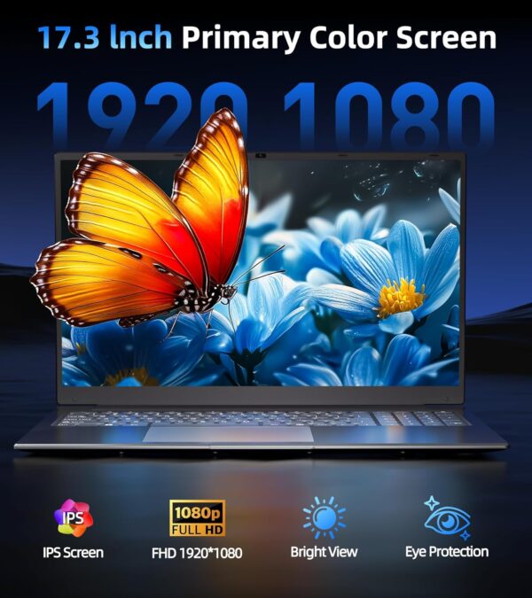Naclud Laptops with Win 11, 17.3 Inch Laptop Computer with Celeron Processor, 4GB DDR4 128GB SSD Notebooks, Expandable 1TB, FHD IPS Screen, Type-C, WiFi 5, Webcam, HDMI, USB3.2 - Image 3
