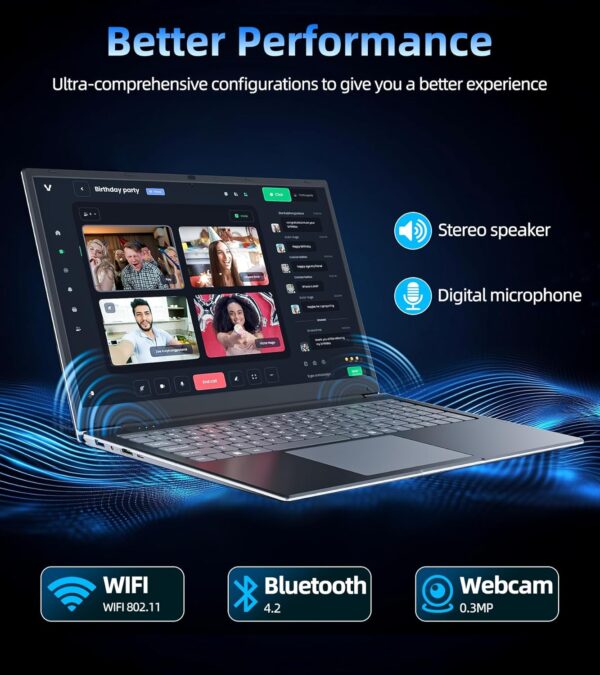Naclud Laptops with Win 11, 17.3 Inch Laptop Computer with Celeron Processor, 4GB DDR4 128GB SSD Notebooks, Expandable 1TB, FHD IPS Screen, Type-C, WiFi 5, Webcam, HDMI, USB3.2 - Image 7
