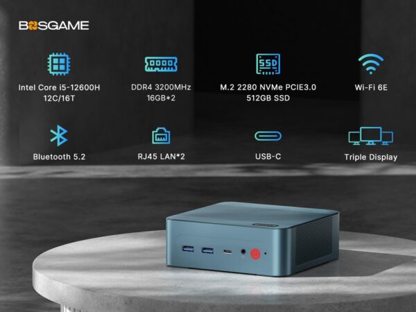 P2 Lite Mini PC, 12th Intel i5-12600H (12C/20T, up to 4.5GHz), 32GB DDR4 512GB PCIe SSD Mini Computers with HDMI+DP+TypeC Support Wi-Fi6E BT5.2, RJ45 Dual LAN - Image 3