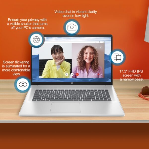 HP 17 inch Laptop, Office 2024 Lifetime License, 17.3" Full HD IPS Display, AMD Ryzen 5 7430U, AMD Radeon Graphics, 32 GB RAM, 1 TB SSD, Wi-Fi 6, Copilot AI, Webcam, Windows 11 Pro, w/Accessories - Image 4