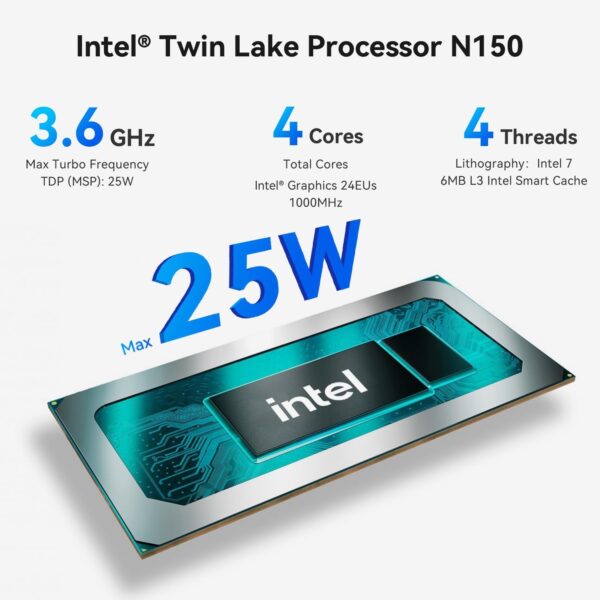 Beelink EQ14 Mini PC, Intel Twin Lake N150 (4C/4T, up to 3.6Ghz), 16GB DDR4 RAM 500GB SSD, EQ14 Mini Computer Support 4K Dual HDMI Display, WiFi6, BT5.2, Dual LAN, NAS, Low Power - Image 5