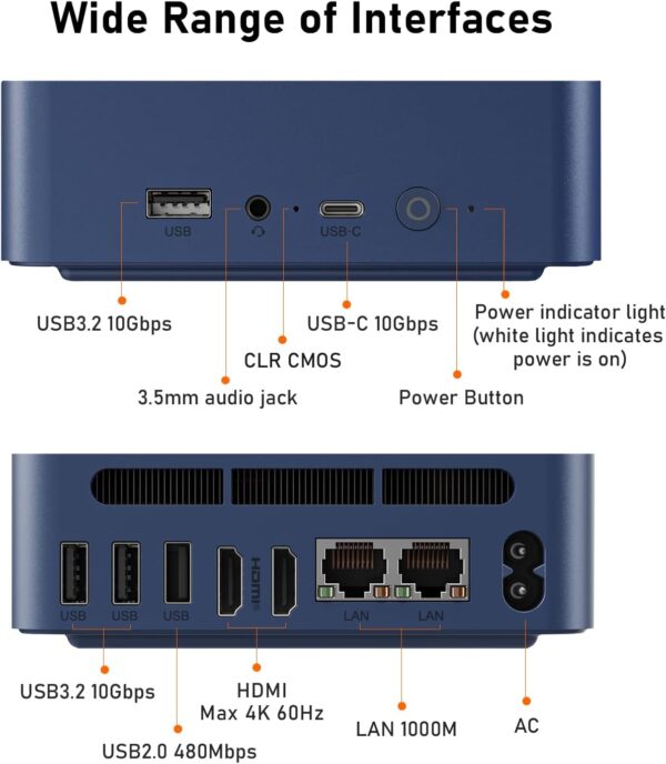 Beelink EQ14 Mini PC, Intel Twin Lake N150 (4C/4T, up to 3.6Ghz), 16GB DDR4 RAM 500GB SSD, EQ14 Mini Computer Support 4K Dual HDMI Display, WiFi6, BT5.2, Dual LAN, NAS, Low Power - Image 7