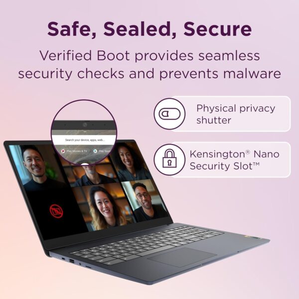 Lenovo Chromebook 15 (15.6" FHD, 8GB RAM, 128GB Storage (64GB eMMC + 64GB SD Card), 2TB Cloud Storage, Intel Celeron), Home & Student Laptop, Webcam, 10-Hr Long Battery Life, Wi-Fi 6, Chrome OS - Image 4