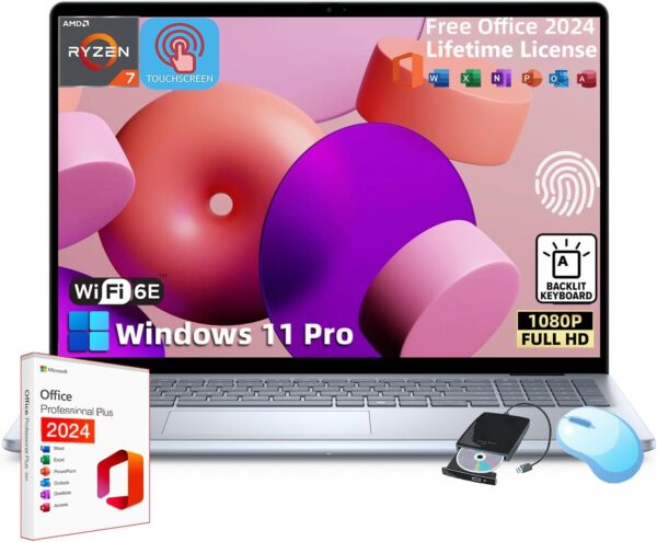 Dell Inspiron-16 Touchscreen Business Laptop - w/Office 2024 Lifetime • 16-inch FHD+ Display • AMD Ryzen 7-8840U • Backlit KB • Fingerprint • Win 11 Pro & External DVD Drive (64GB DDR5 RAM | 2TB SSD) - Image 2