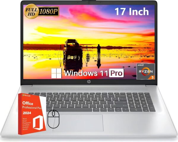 HP 17 inch Laptop, Office 2024 Lifetime License, 17.3" Full HD IPS Display, AMD Ryzen 5 7430U, AMD Radeon Graphics, 32 GB RAM, 1 TB SSD, Wi-Fi 6, Copilot AI, Webcam, Windows 11 Pro, w/Accessories - Image 2
