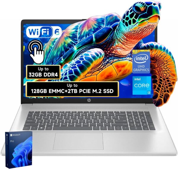 HP 17.3" Touchscreen Laptop, Intel Core i3-N305, 32GB RAM, 128GB eMMC + 2TB SSD, Numeric Keypad, Webcam, HDMI, Wi-Fi 6, Windows 11 Pro, Silver - Image 2