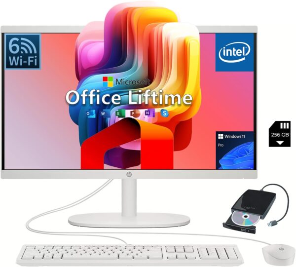 HP 21.5-inch All-in-One Desktop PC - Microsoft Office Lifetime - Free CD/DVD Drive - Wi-Fi 6 - FHD Display - 720P Webcam - Intel Celeron Dual-Core - for Everyday Study & Work Use (16GB RAM, 1TB SSD) - Image 2