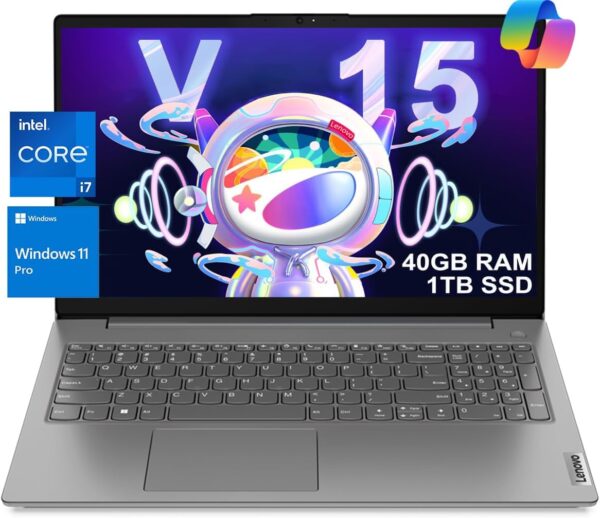 Lenovo Laptop V15 for Business, Home, Student (15.6" FHD Anti-Glare, Intel i7-1255U, 40GB RAM, 1TB SSD), Numeric Keypad, Webcam w/Shutter, Type-C, RJ-45, Wi-Fi, Win 11 Pro w/AI Copilot, Grey - Image 2
