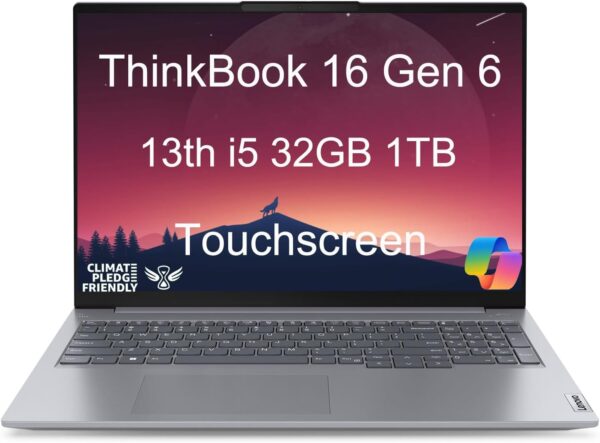 Lenovo ThinkBook 16 Gen 6 Business Laptop (16" FHD+ Touchscreen, Intel 8-Core i5-13420H, 32GB DDR5 RAM, 1TB SSD) 10-Hour Long Battery Life, Thunderbolt 4, Ethernet, Wi-Fi 6, Webcam, Win 11 Pro, Grey - Image 2