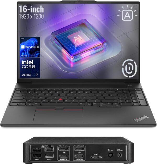 Lenovo ThinkPad E16 AI-Optimized Business Laptop, 16" FHD+, Intel Core Ultra 7 155U, 64GB DDR5 RAM, 2TB SSD, Fingerprint, Backlit, HDMI, Wi-Fi 6, Windows 11 Pro, Bundle with Targus Docking Station - Image 2
