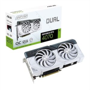 asus dual geforce rtx 4070 white oc edition 12gb gddr6x (pcie 4.0, 12gb gddr6x, dlss 3, hdmi 2.1, displayport 1.4a, 2.56 slot design, axial tech fan design, 0db technology) – pci e x16